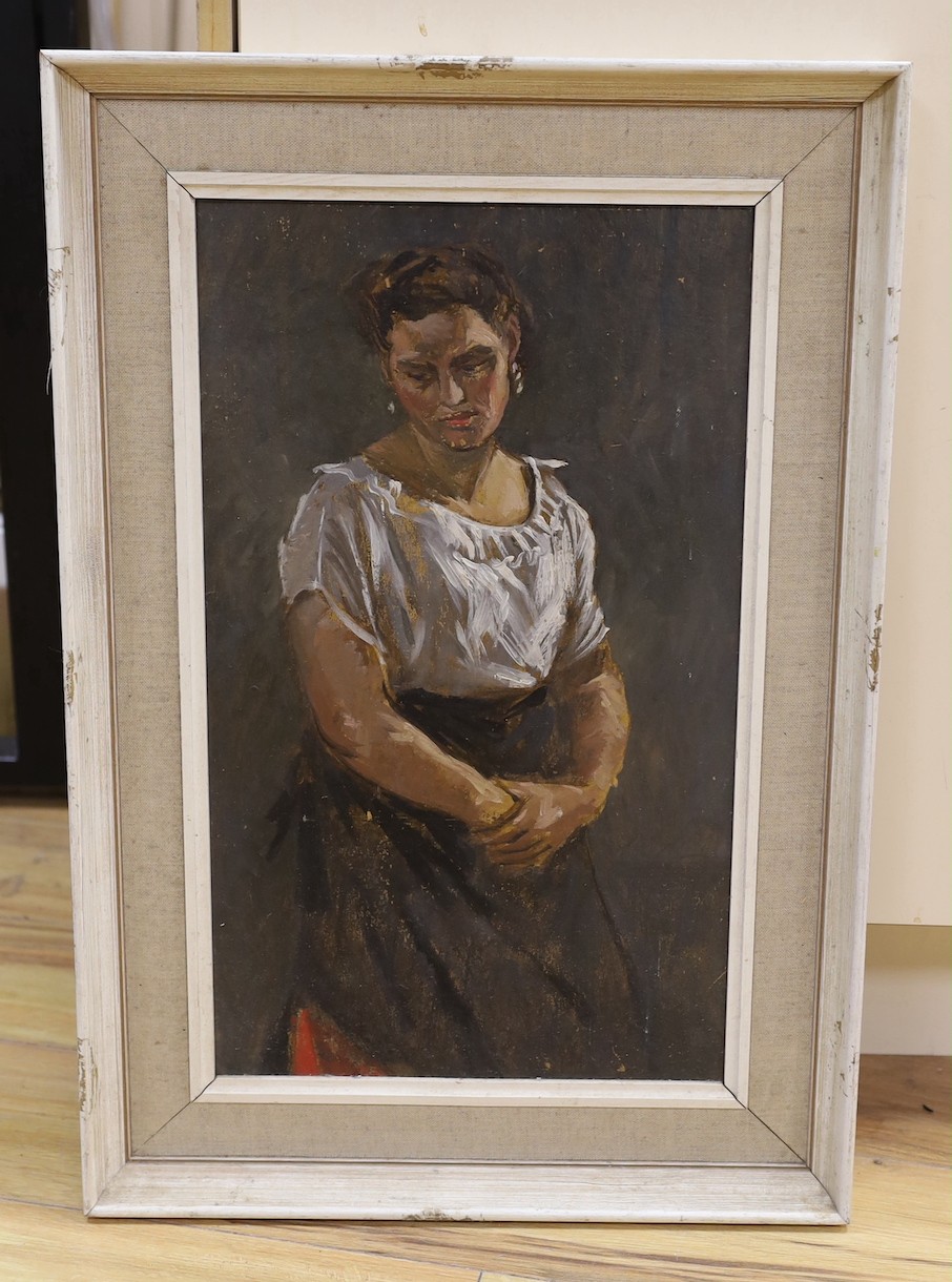 Michael Lawrence Cadman (1920-2010), oil on board, Portrait of an Italian woman, 50 x 30cm